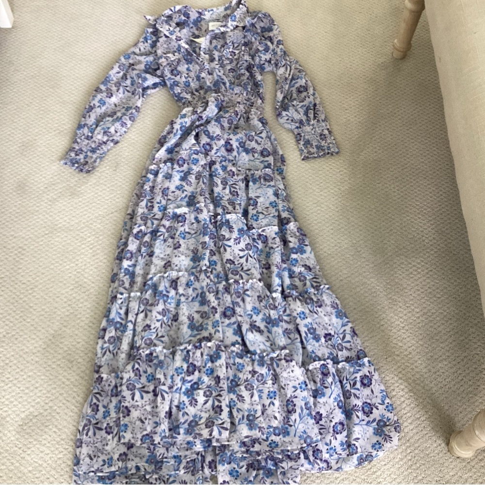 Misa Los Angeles Blue Floral Tiered Maxi Dress